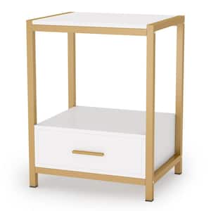 Fenley 1-Drawer Gold Nightstand Modern Bedside Table End Side Table for Bedroom 15.7 in. D x 19.7 in. W x 25.59 in. H