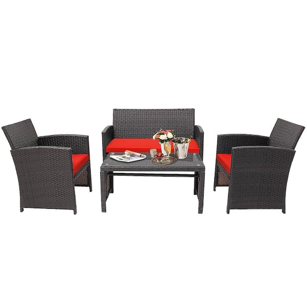 Costway 8 Piece Rattan Furniture Set Patio Conversation With Red Cushions 2 Hw67934re The Home Depot Costway 8 Piece Rattan Furniture Set, Old Time Pottery Outdoor Furniture