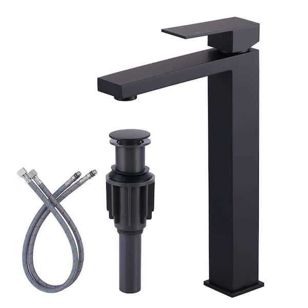 IVIGA Single Handle Single Hole Bathroom Faucet with Drain Kit and Supply Lines included in Matte Black