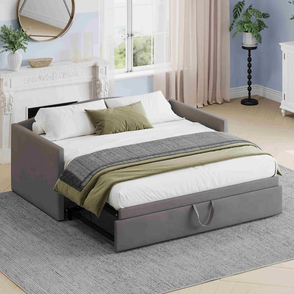 Gray Twin Size Daybed with Extended Pop Up Trundle