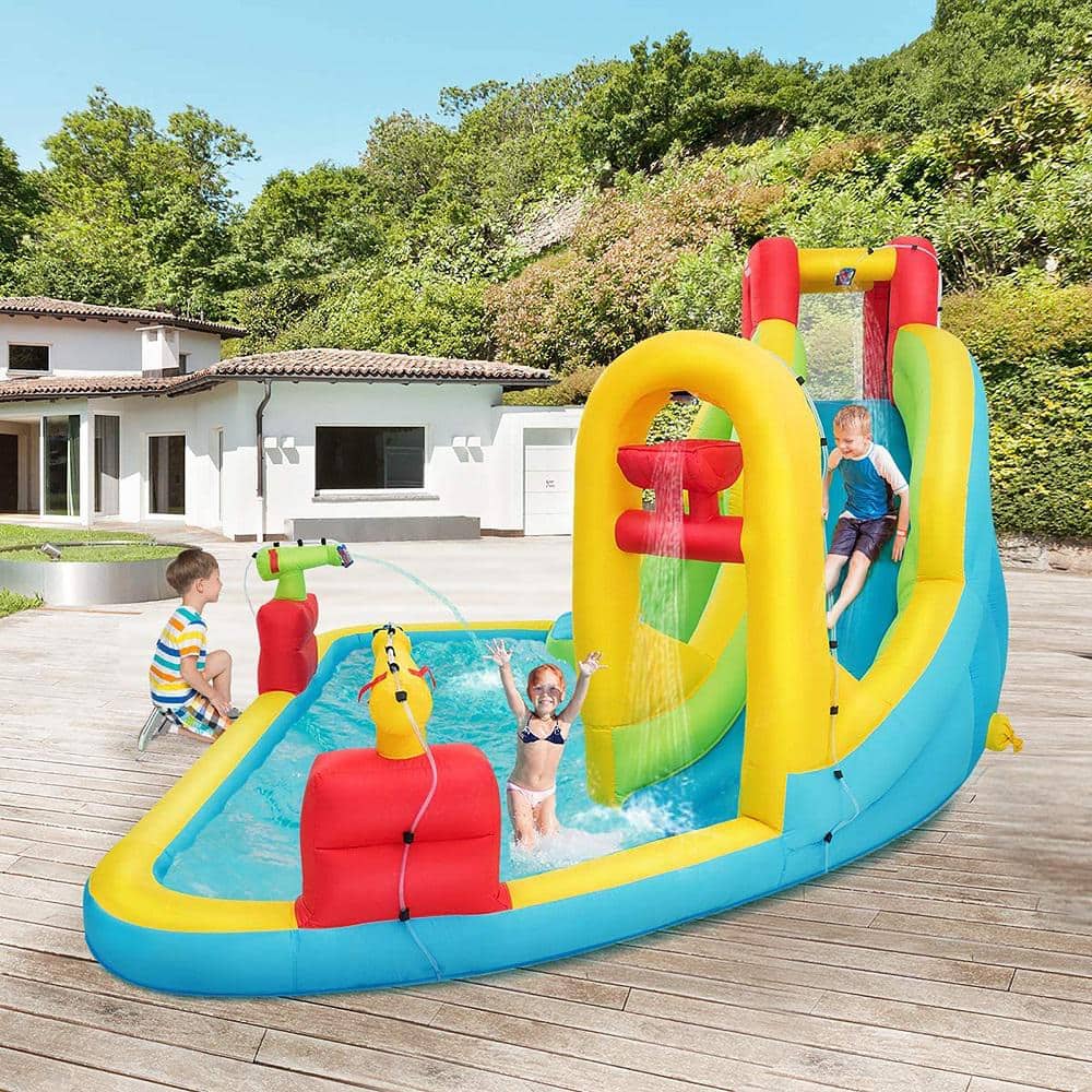 Colorful Inflatable Water Slide with Splash Pool and Blower
