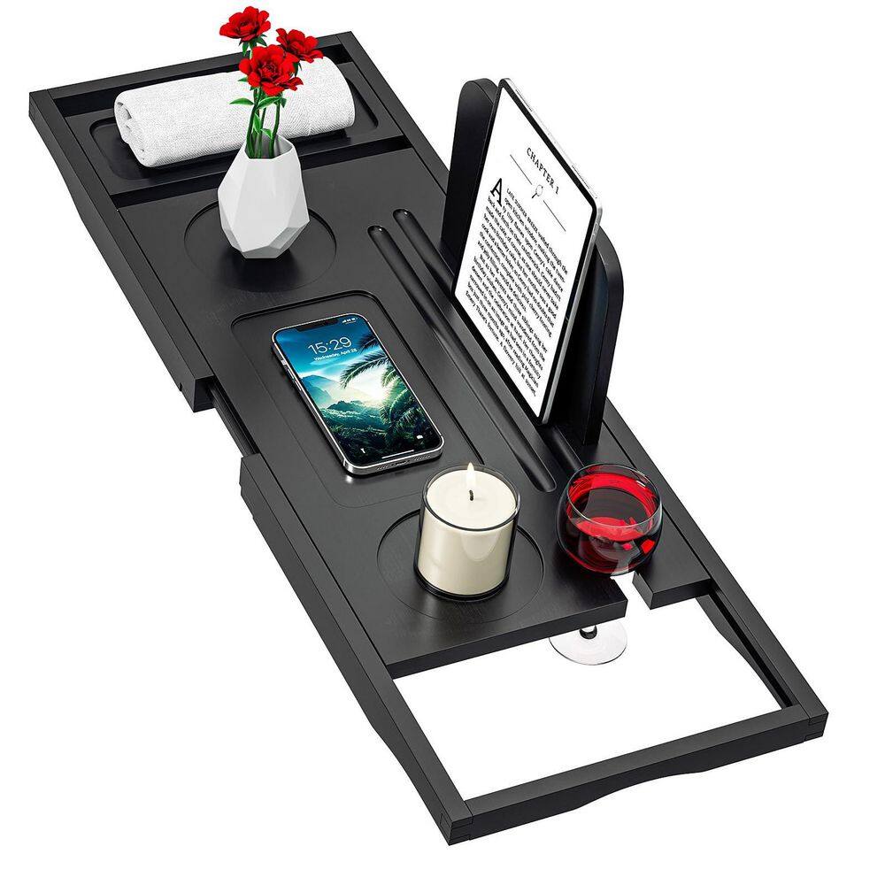 Premium Bathtub Tray Caddy with Expandable Sides in Black Bamboo Wood Color, Fits Most Bath Tubs, Non-Slip Design price history on PriceWatchPro
