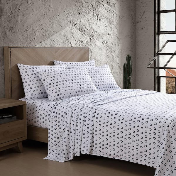 Horseshoe Dots 4-Piece Navy Blue Microfiber Queen Sheet Set