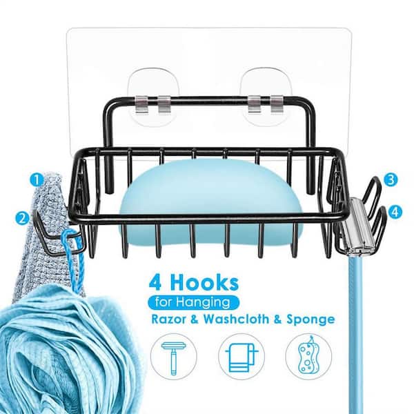 GILLAS 4 - Pack Adhesive Shower Caddy with Soap Dish,with Toothbrush Holder  Basket Shelf with Hooks, No Drilling Rustproof Wall Mounted for Bathroom