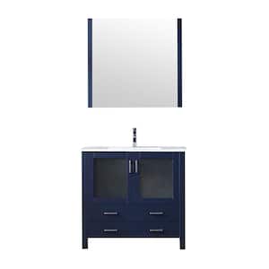Volez 36 in W x 18 in D Navy Blue Bath Vanity, Integrated Ceramic Top, Faucet Set and 34 in Mirror