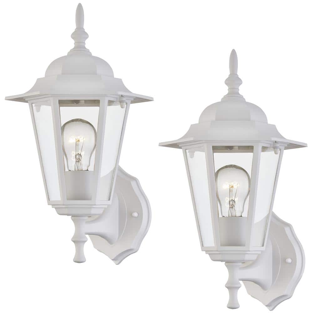 White Aluminum and Glass Outdoor Wall Lantern Set