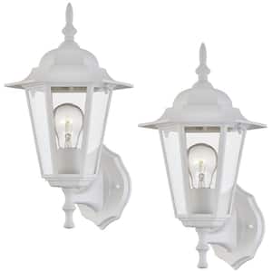 1-Light Textured White Not Solar Outdoor Wall Lantern Sconce with Clear Glass (2-Pack)