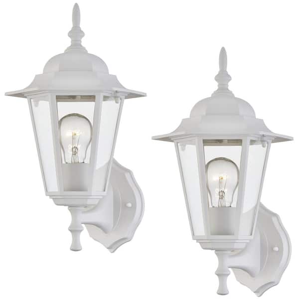 Pia Ricco 1-Light Textured White Not Solar Outdoor Wall Lantern Sconce with Clear Glass (2-Pack)