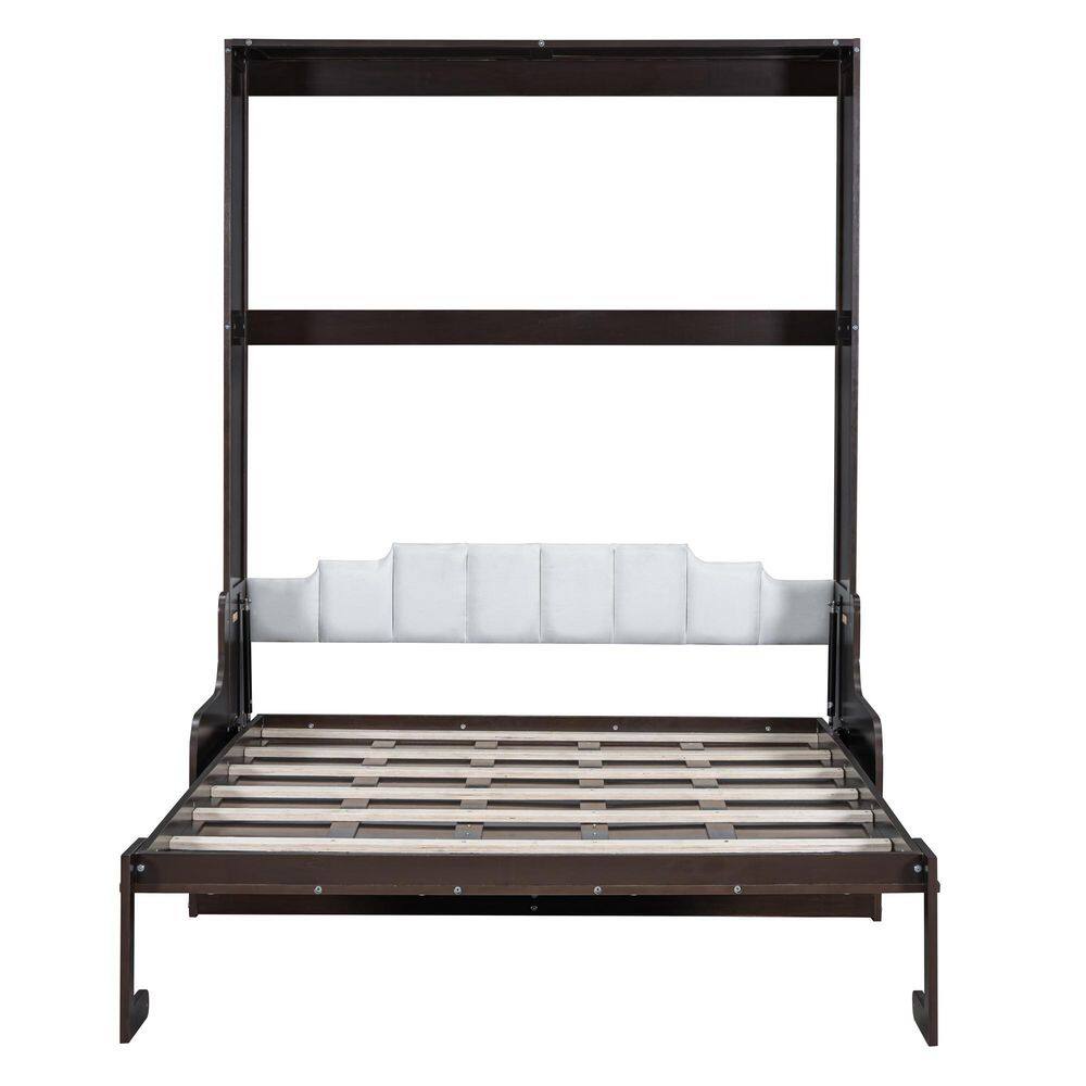 White Wood Frame Queen Size Murphy Bed, Wall Bed with Cushion, Folded Into a Cabinet with 2-Seat Chair, Headboard - thumbnail 8