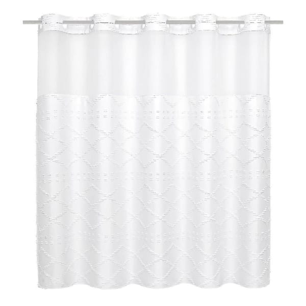 Unbranded Boho White Woven Fabric Shower Curtain 72 x 74 Modern Farmhouse Tufted Chevron Striped Shabby Chic Textured Bathroom