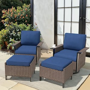 Nyajiah 4-Piece Wicker Patio Conversation Set with Blue Cushions