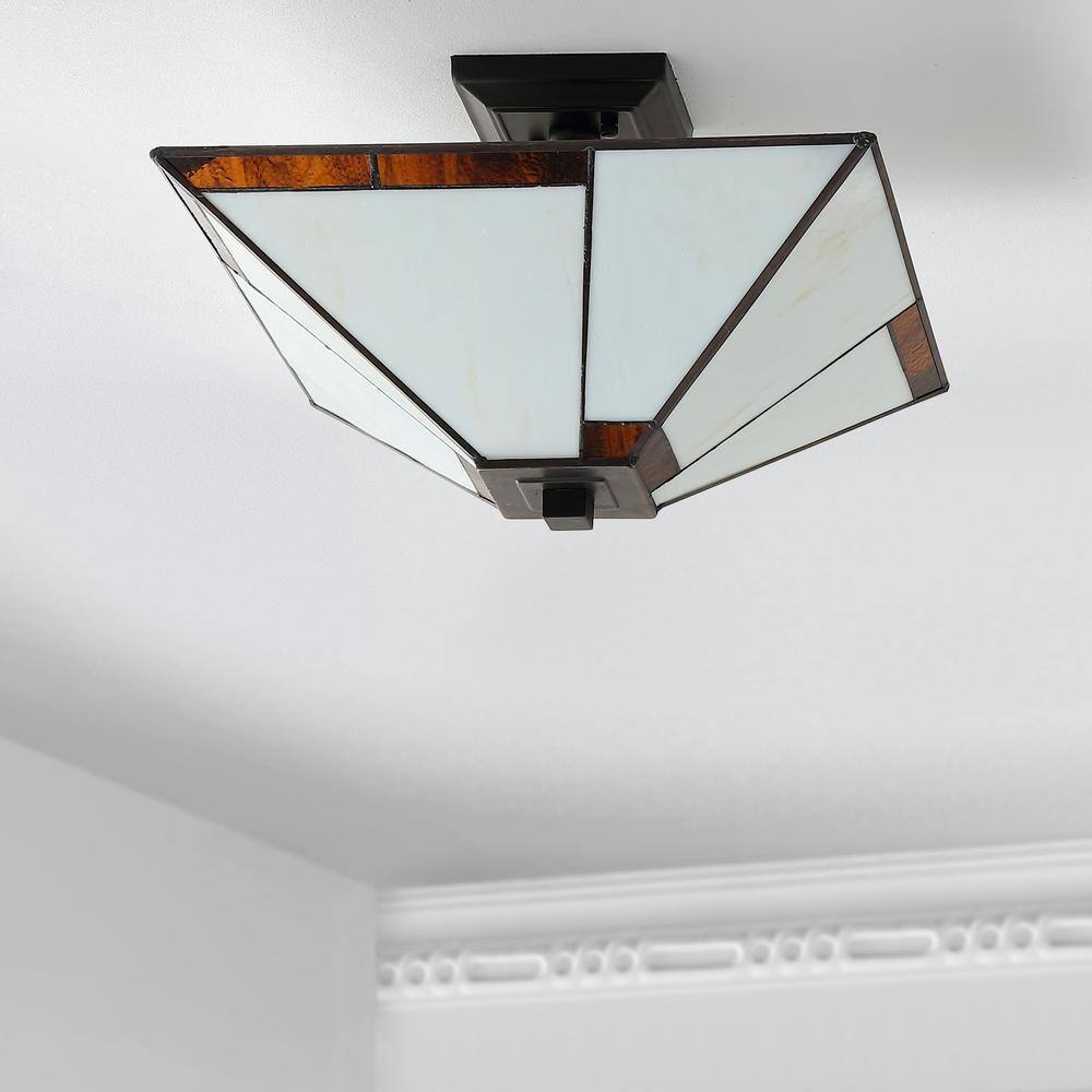 Julian 15.75" Ivory and Black Artisanal Glass LED Flush Mount