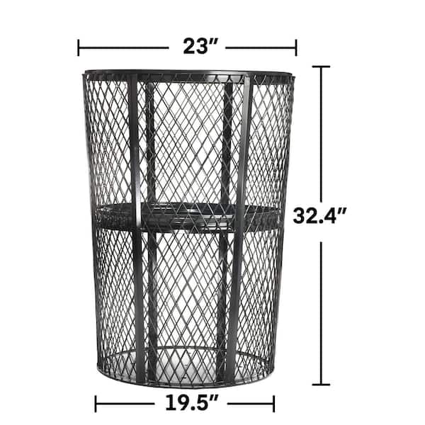 32 Gal. Grey All-Weather Steel Commercial Outdoor Trash Can Receptacle with  Slatted Wood Style Panels