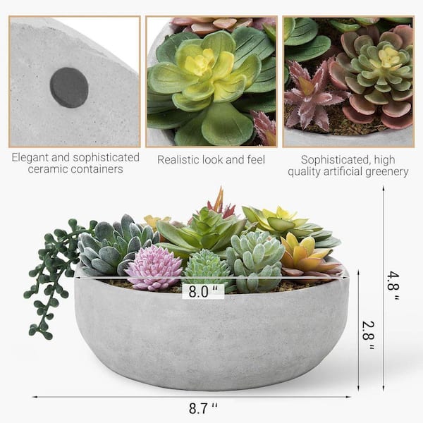 4.8 in. Round Modern Artificial Succulent Arrangement in Gray Concrete Bowl  WK1094 - The Home Depot