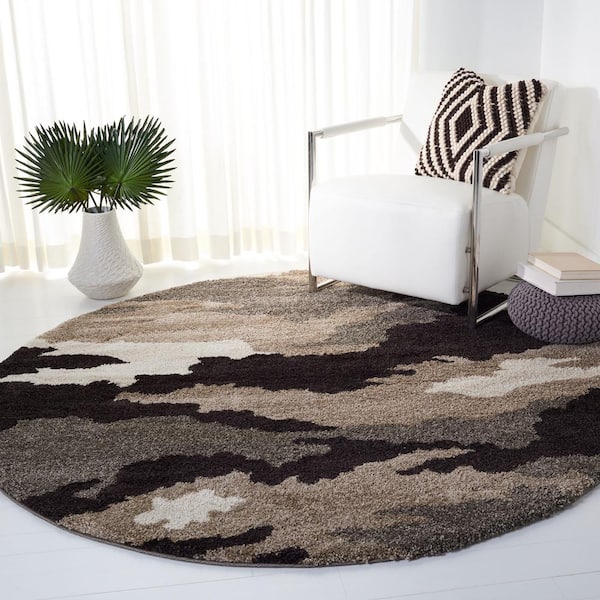 Florida Shag Beige/Multi 7 ft. x 7 ft. Round Floral Area Rug
