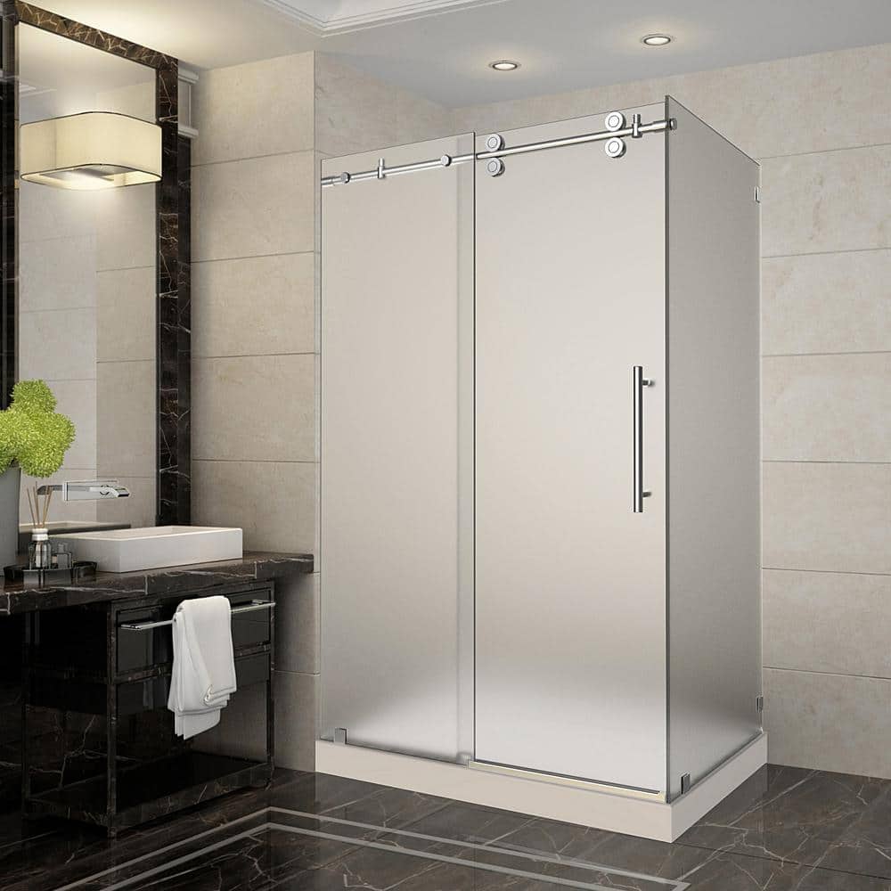 Langham 48 in. x 35 in. x 77.5 in. Completely Frameless Sliding Shower Enclosure and Frosted in Chrome with Left Base price history on PriceWatchPro
