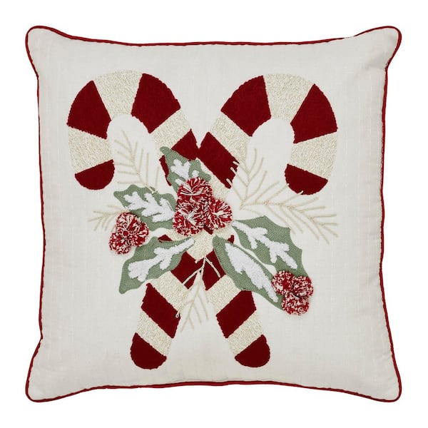 18x18 Candy Cane & Holly Pillow