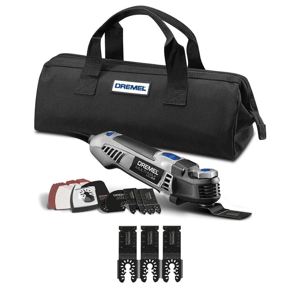 Dremel Multi-Max Amp Variable Speed Corded Oscillating Multi-Tool Kit  with 3Pk Universal 1-1/8 in. Carbide Flush Blade MM50-01+MM485BU The Home  Depot