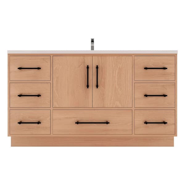 Victoria 59 in. W x 20 in. D x 35 in. H Single Sink Freestanding Bath Vanity in Red Oak with White Acrylic Top