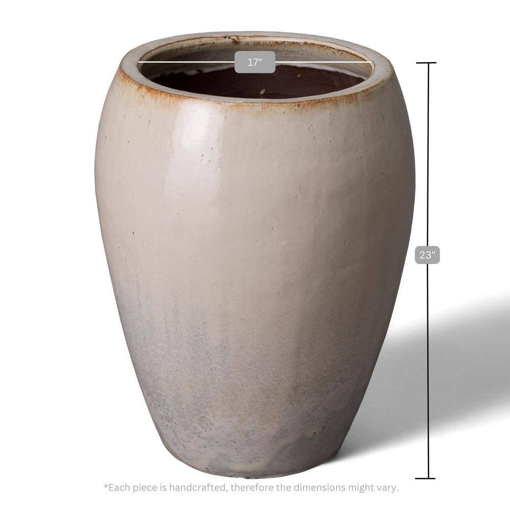 Handcrafted White Ceramic Clay Pot Planter, 23" H x 17" W