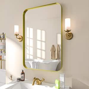 24 in. W x 36 in. H Rectangular Aluminum Framed Wall Bathroom Vanity Mirror in Gold