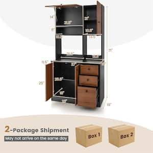 Walnut MDF 37 in. Buffet Hutch with Adjustable Shelves