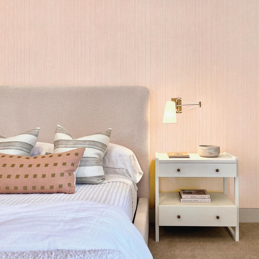 Pink Textured Grasscloth Peel and Stick Wallpaper Roll