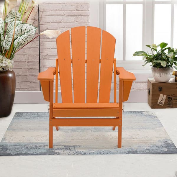 Unbranded Classic Orange Solid All-Weather Folding Plastic Adirondack Chair (1-Pack)