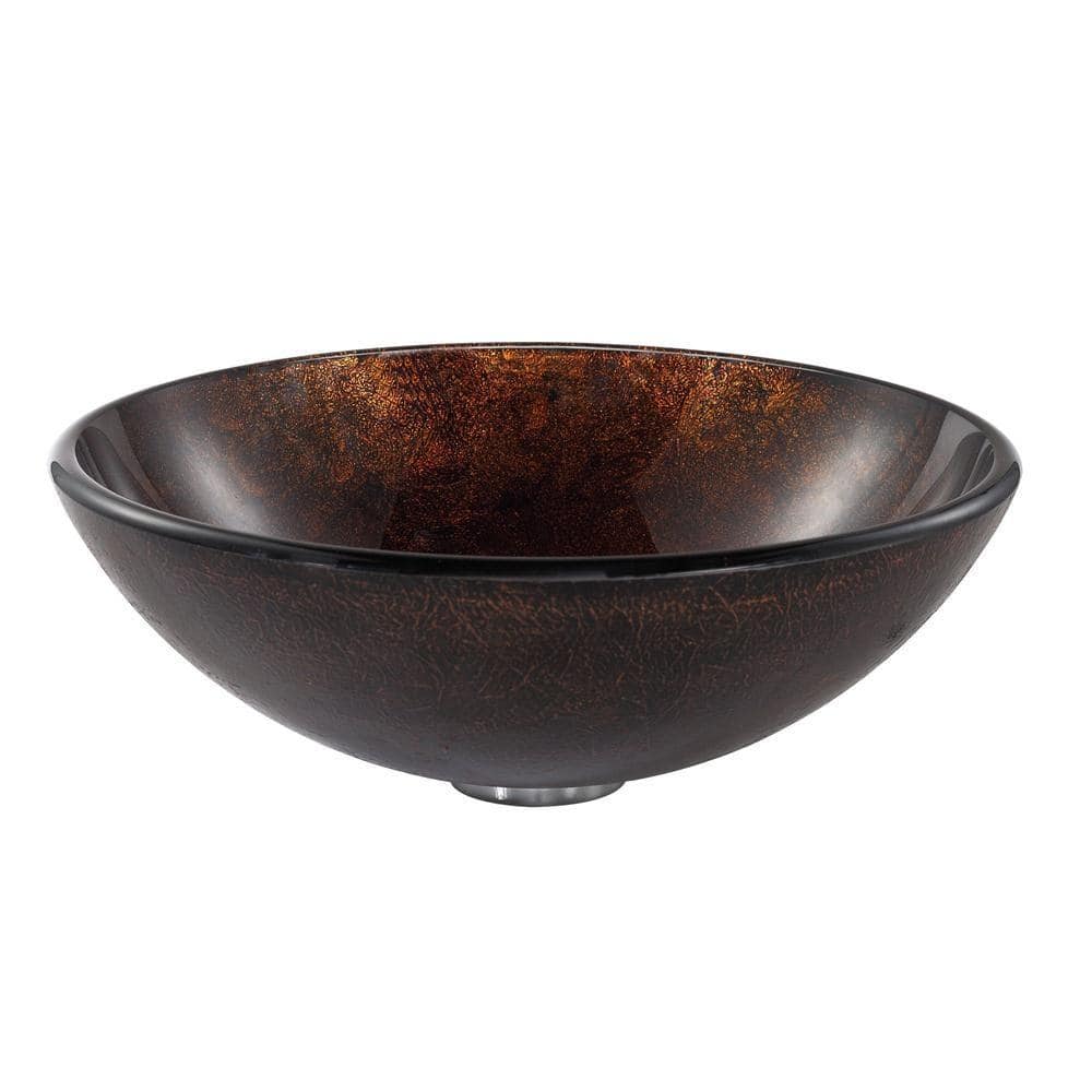 Copper Glass Round Vessel Bathroom Sink, 17 inch