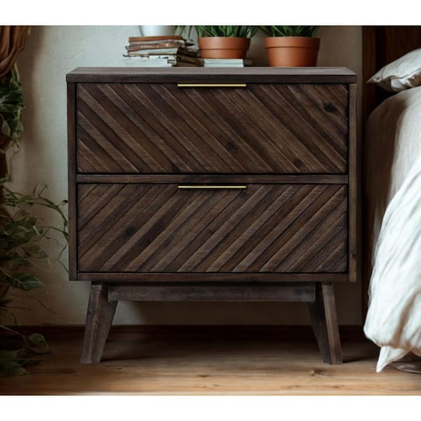 Daisy Mid-Century Dark Acacia 2 Drawers 24 in. W Nightstand