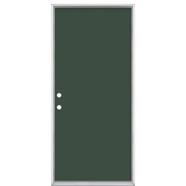 Masonite 36 in. x 80 in. Flush Right-Hand Inswing Conifer Painted Steel Prehung Front Exterior Door No Brickmold in Vinyl Frame