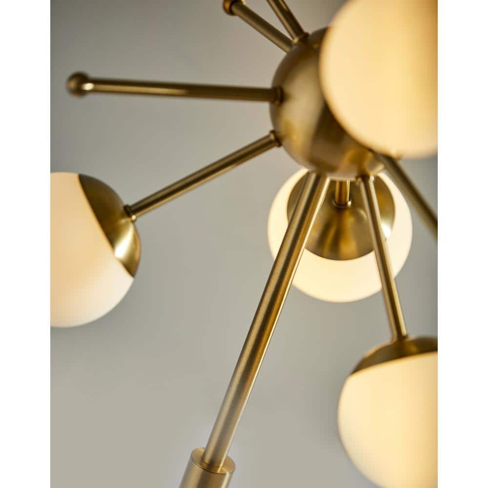 Mid-Century Modern Antique Brass Doppler LED Desk Lamp with White Opal Shades