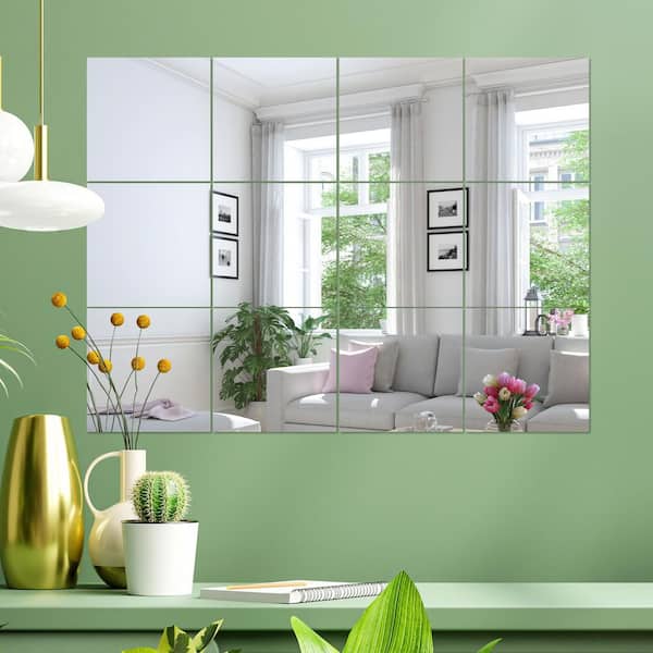 14 in. x 14 in. Frameless Mirror Tiles for Walls (Pack of 12), Self-Adhesive for Large Living Spaces or Custom Decor