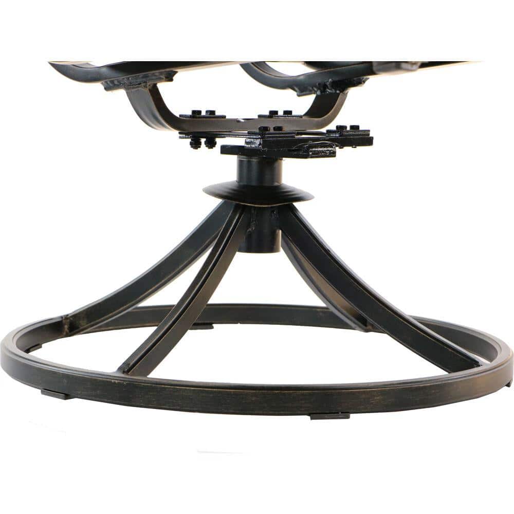 Fontana Bronze 48" Round Cast-Top Table with Tan Sling Swivel Chairs
