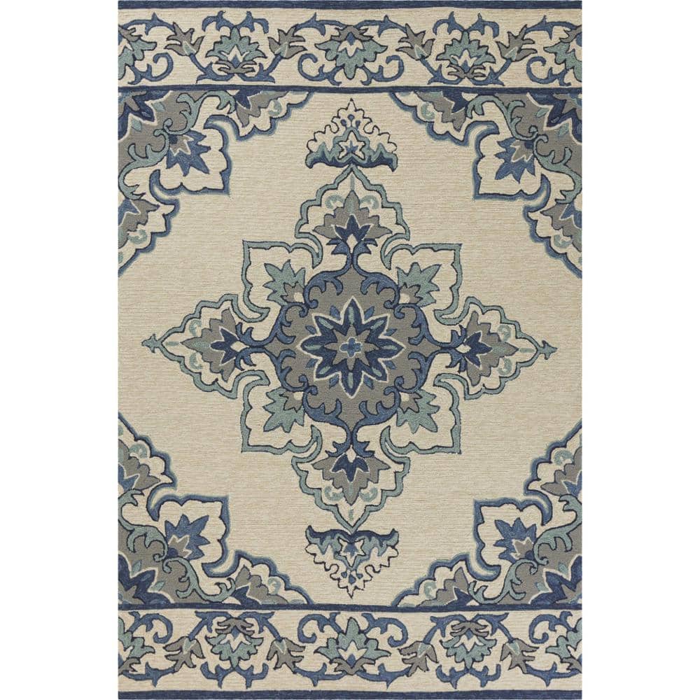 HomeRoots Charlie 2 X 3 ft. Ivory/Blue Moroccan Indoor/Outdoor Area Rug ...