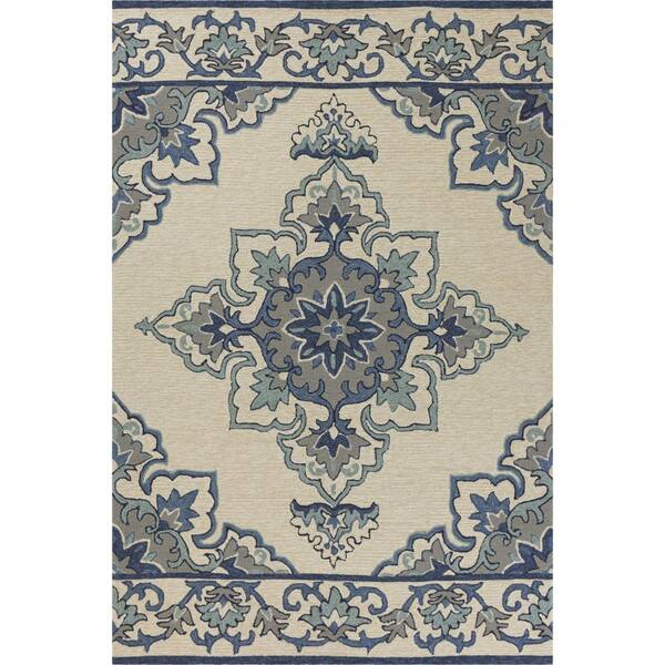 HomeRoots Charlie 2 X 3 ft. Ivory/Blue Moroccan Indoor/Outdoor Area Rug ...