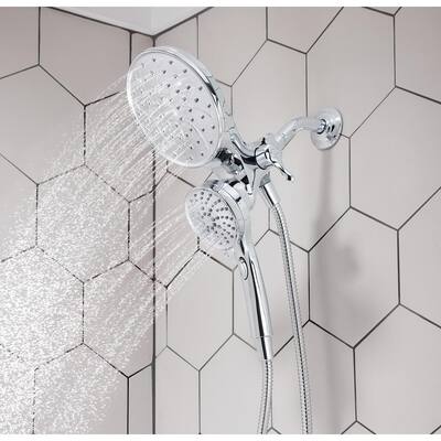 Attract with Magnetix 6-spray 6.75 in. Dual Shower Head and Adjustable Handheld in Chrome