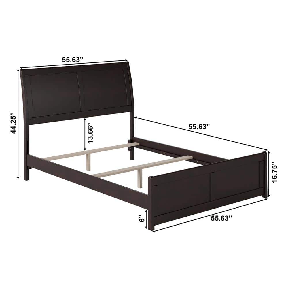 Espresso Full Size Wood Platform Bed with Sleigh Headboard