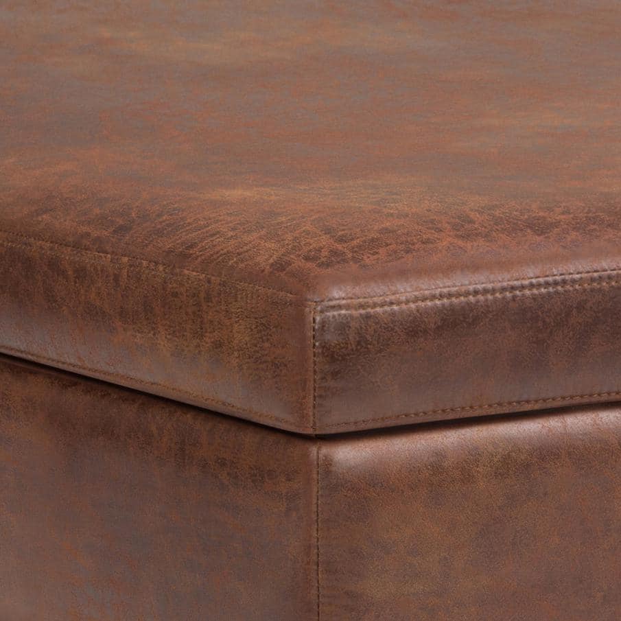 Owen Distressed Saddle Brown Faux Leather Lift Top Storage Ottoman