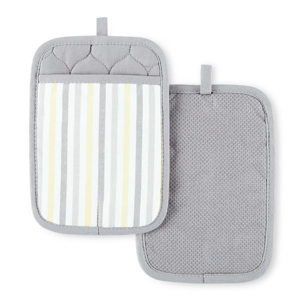 MARTHA STEWART Daisy StripeGrey/Yellow Cotton Pot Holder (Set of 2)