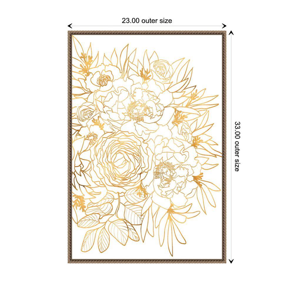 Gold Botanical Rose Beaded Framed Canvas Wall Art