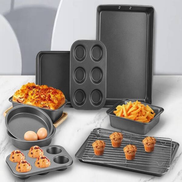 12-Piece Nonstick Bakeware Set, Includes Roasting Pan, Cookie Sheet, Cake Pans, Muffin Pans, Cooling Rack, Oven Mitts