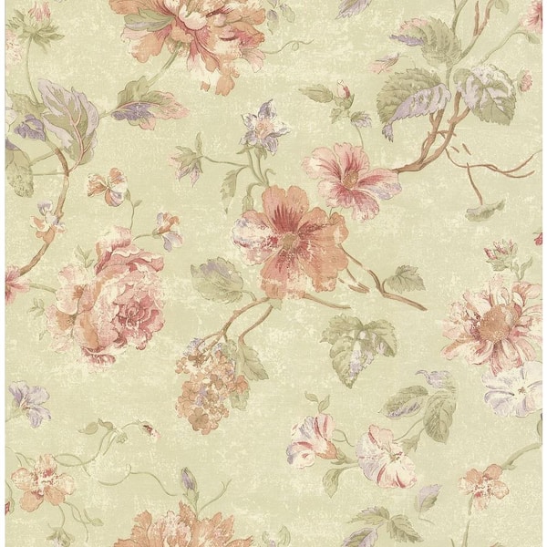 Brewster Madison Green Rose Floral Wallpaper Sample