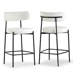 Awen 24 in. White Boucle Metal Counter Stool with Black Legs Set of 2