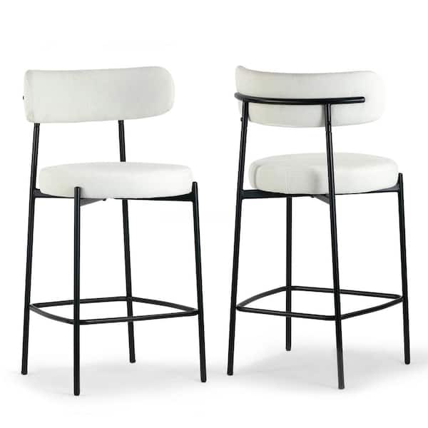 Glamour Home Awen 24 in. White Boucle Metal Counter Stool with Black Legs Set of 2