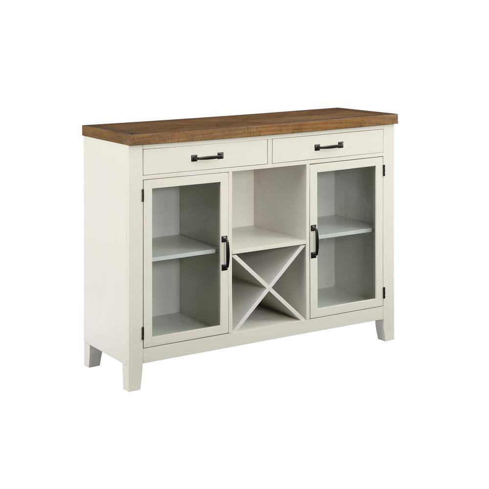 Hyland Off White and Honey Brown Wood Server with Glass Doors