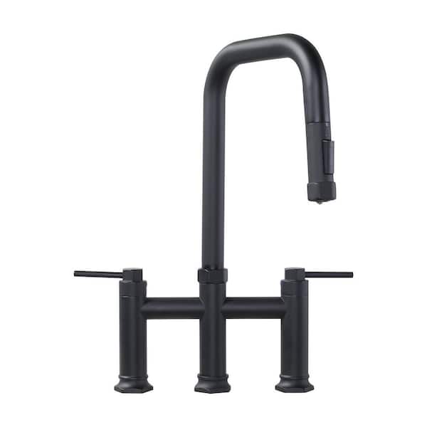 Double Handle Bridge Kitchen Faucet in Matte Black