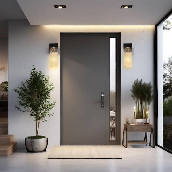 2-Pack Outdoor Black Wall Light Fixture, Weatherproof LED Wall Sconce with Bubble Crystal