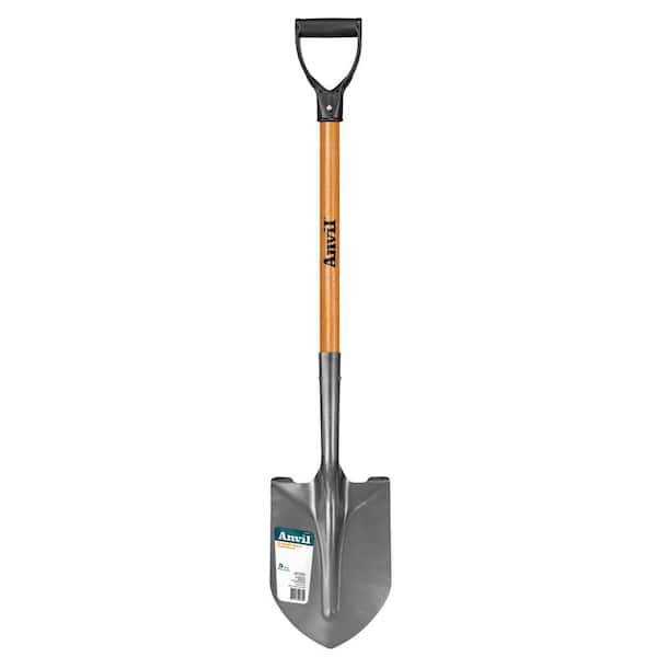 Anvil 28 in. Wood D-Grip Short Handle Carbon Steel Digging Shovel