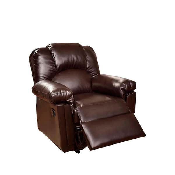 Poundex Espresso Bonded Leather Glider, Bonded Leather Recliner